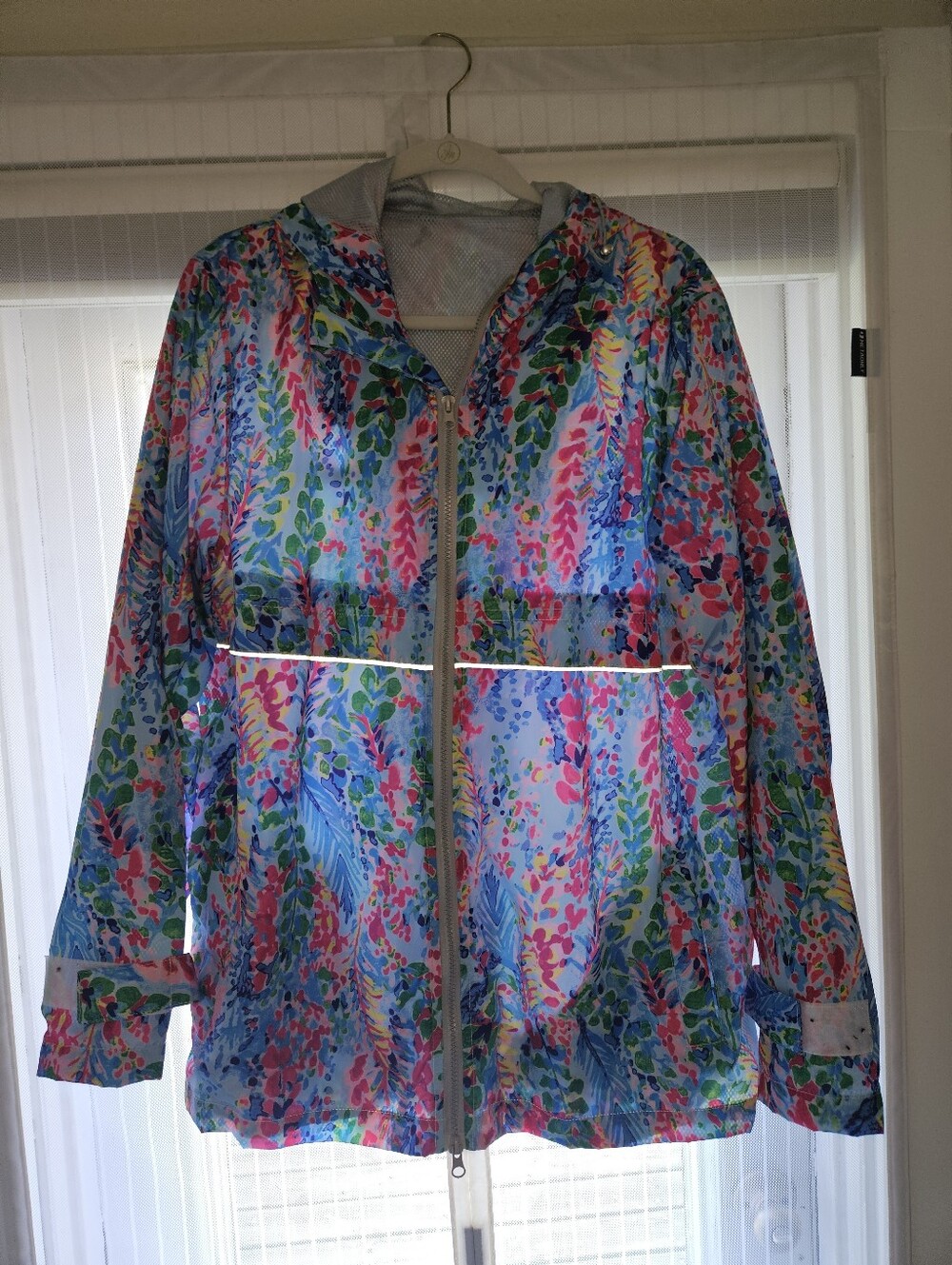 Lightweight Floral Hooded Rain Jacket - Blue Multi